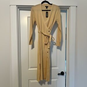 Boohoo Tan Ribbed Wrap Dress